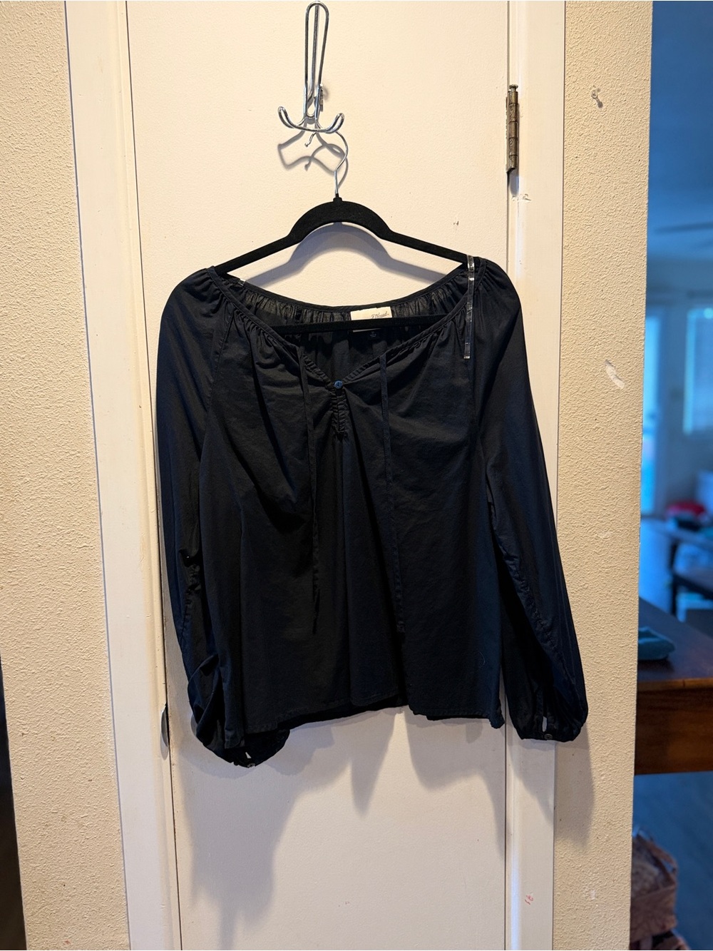 Black Off-Shoulder Peasant Blouse - Women's Top
